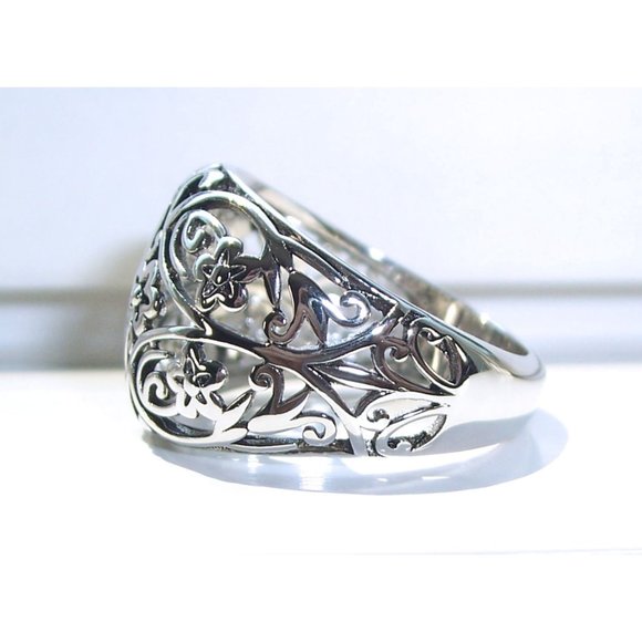 925 STERLING SILVER Open Work Floral Dome Ring - Picture 9 of 16